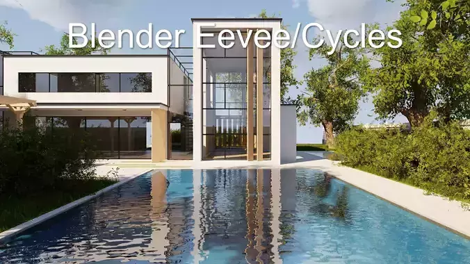 Modern villa 2021 Blender Eevee and Cycles 2 without furniture Low-poly 3D model