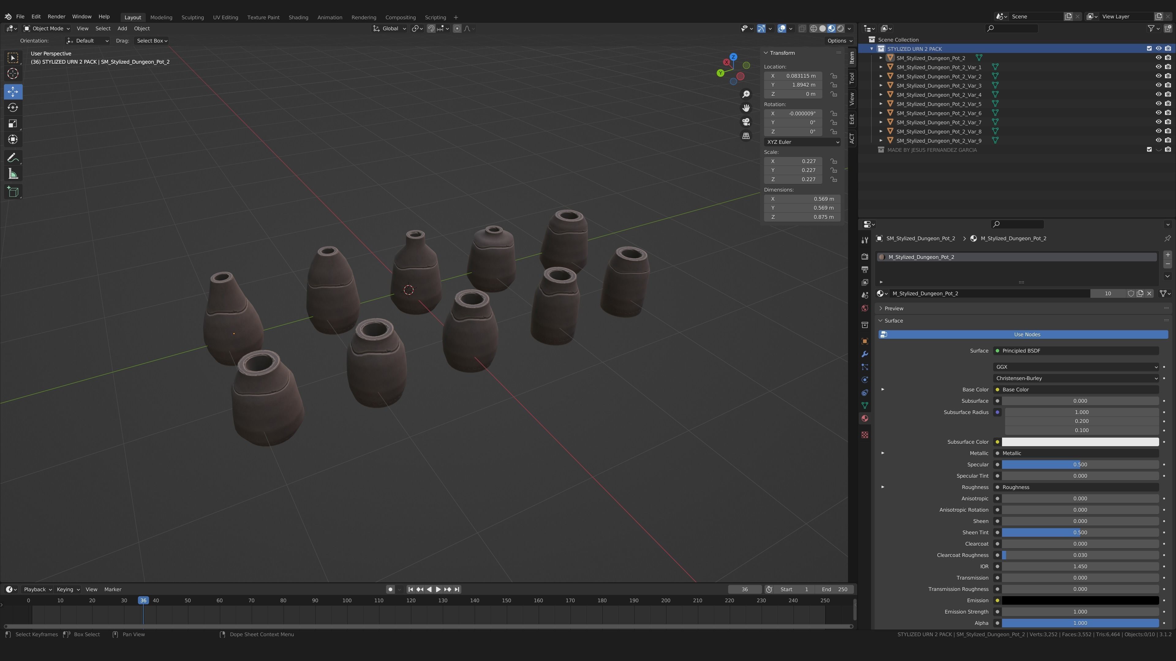 Stylized PBR Urn Pot 2 Pack Low-poly 3D model_5