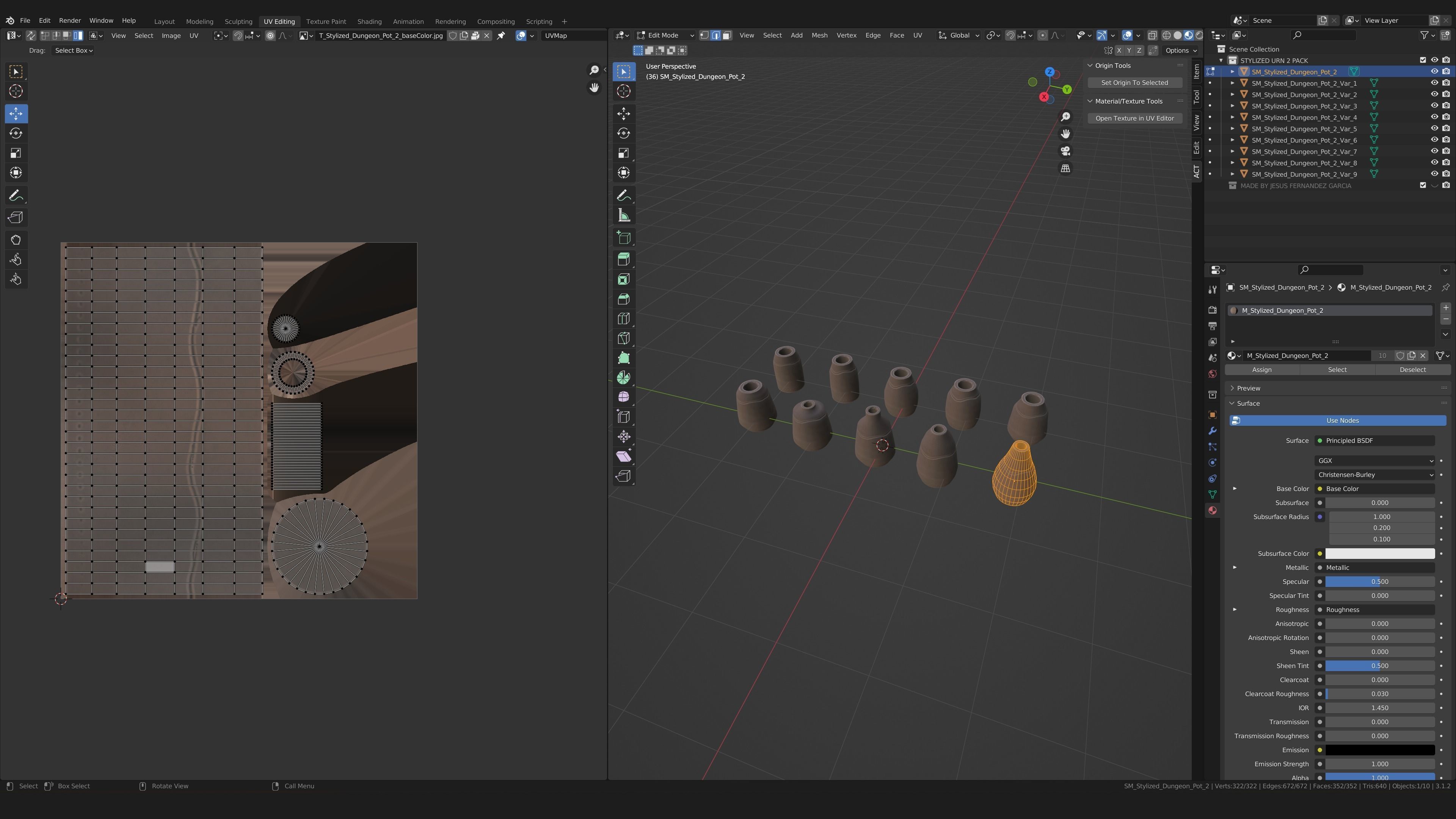 Stylized PBR Urn Pot 2 Pack Low-poly 3D model_6