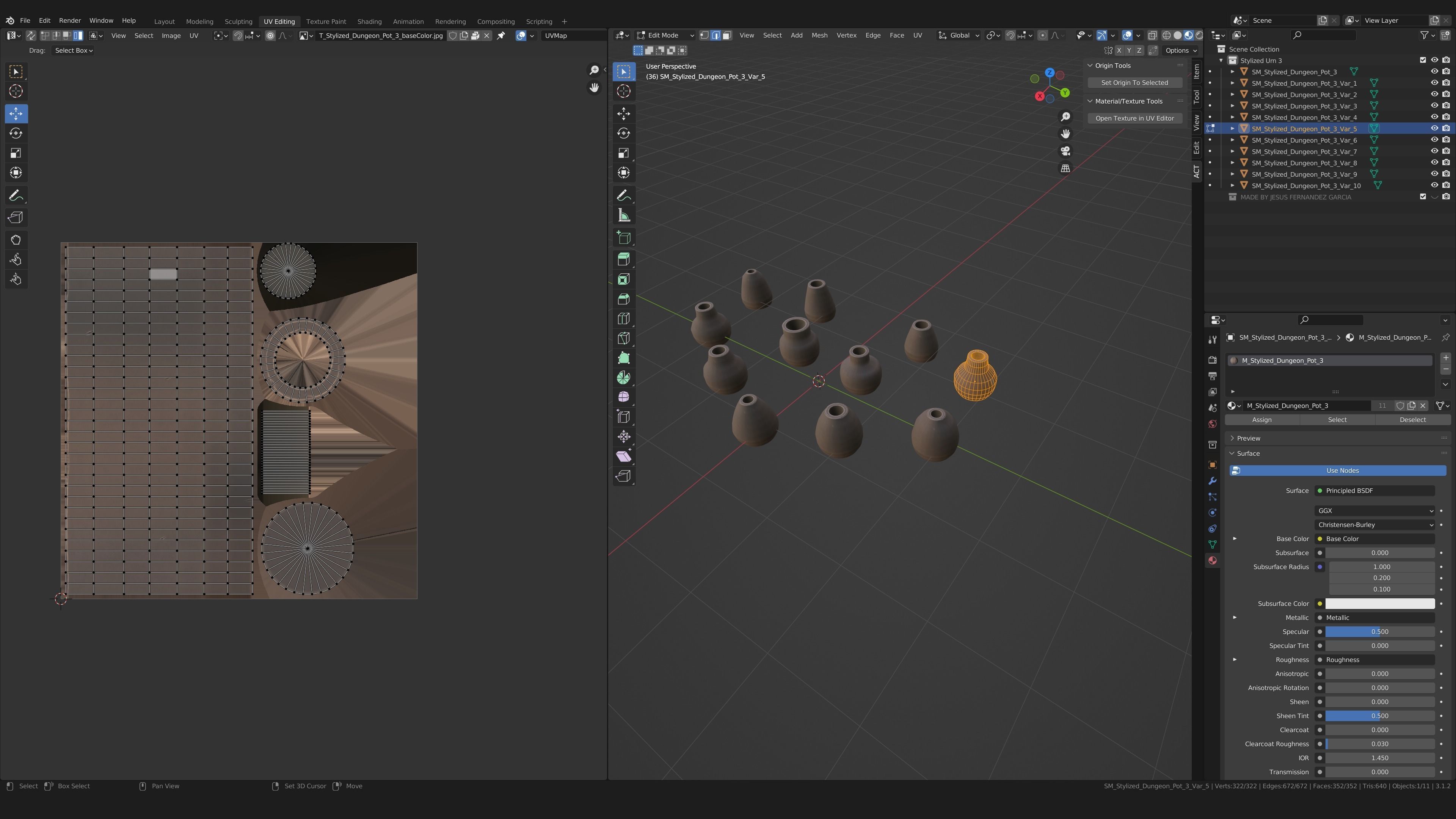 Stylized PBR Urn Pot 3 Pack Low-poly 3D model_6