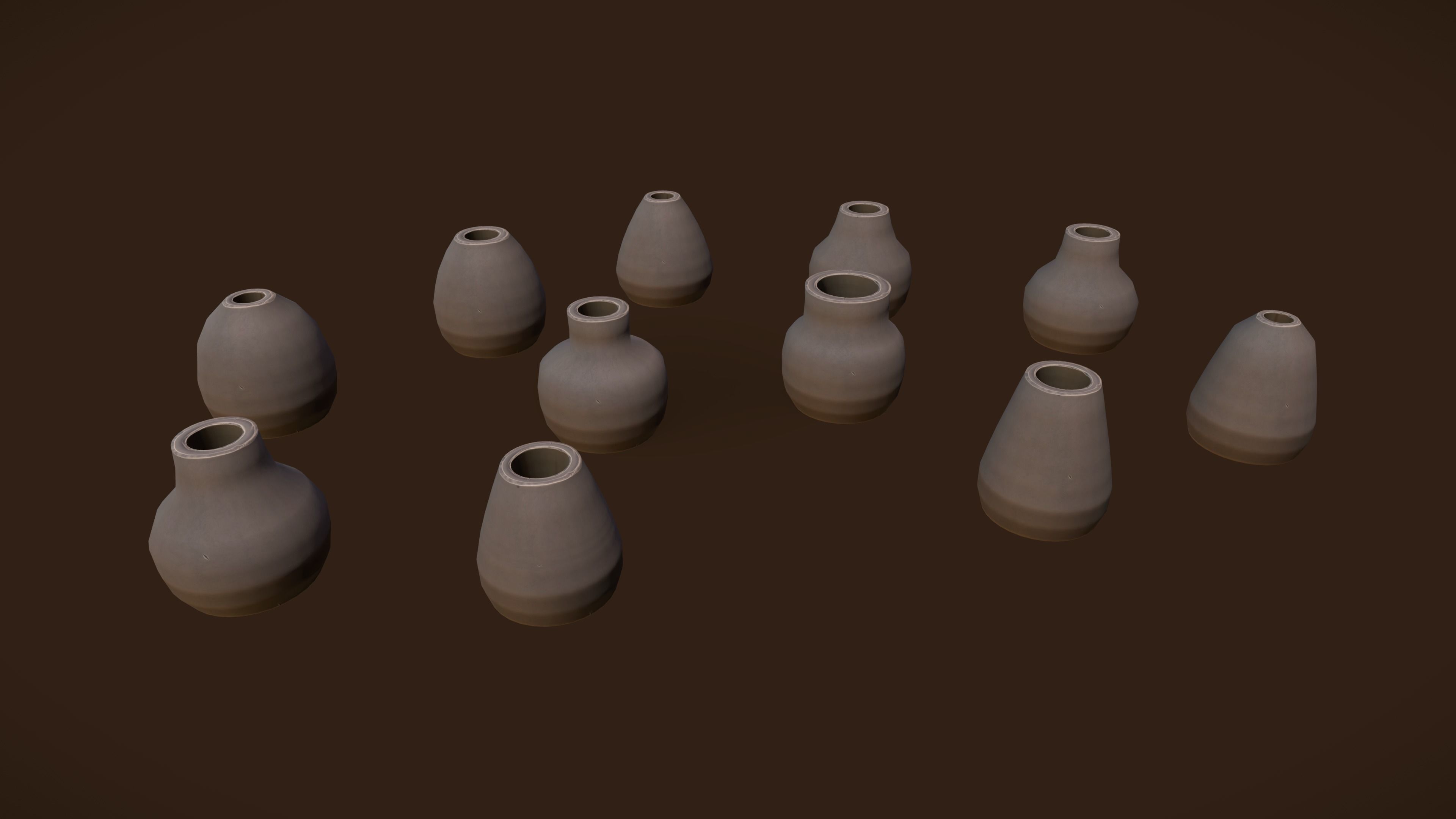 Stylized PBR Urn Pot 3 Pack Low-poly 3D model_1