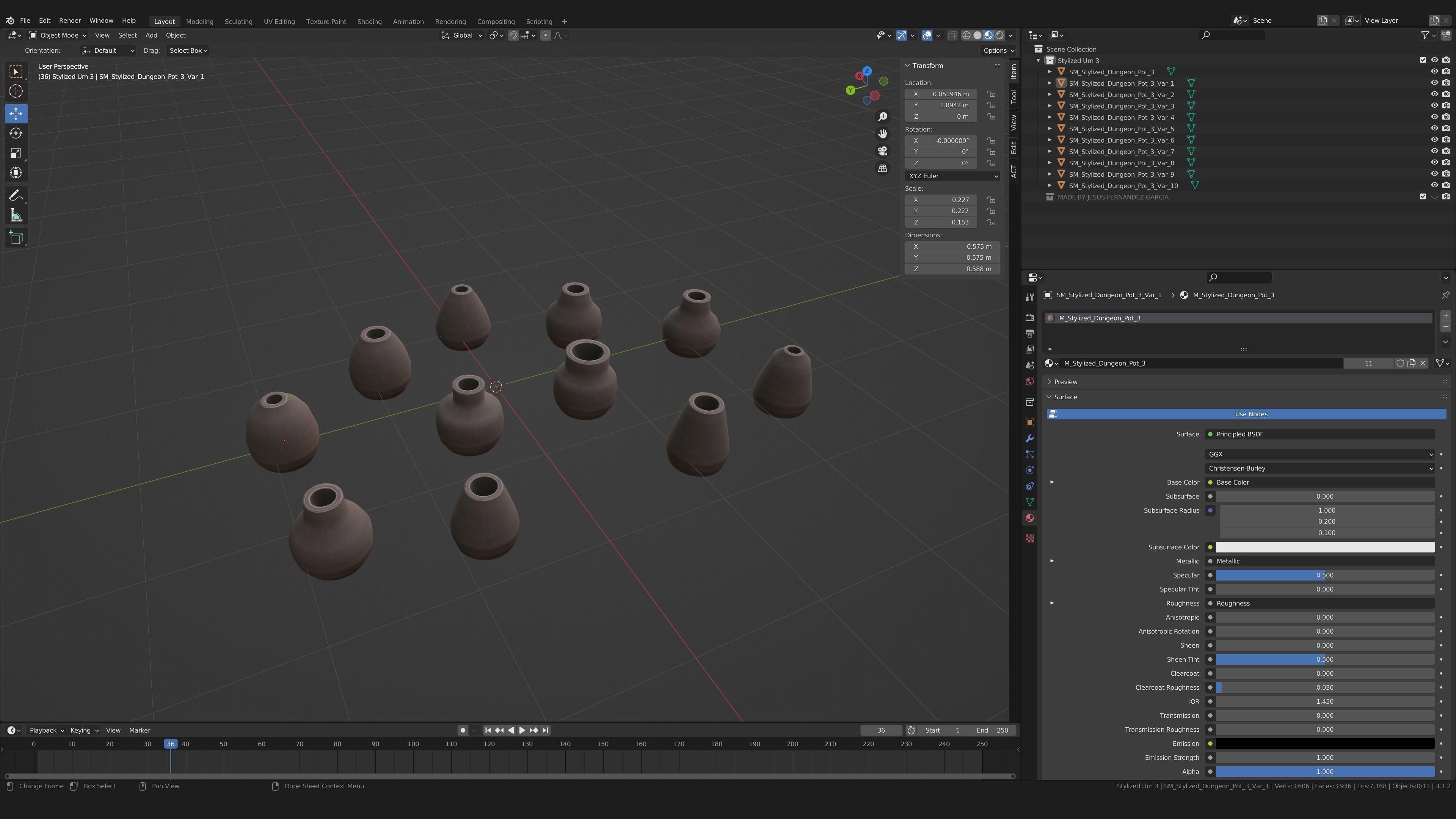Stylized PBR Urn Pot 3 Pack Low-poly 3D model_5