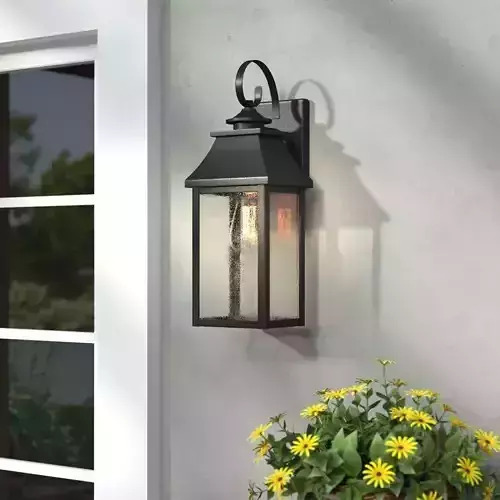 Keaton Sandy Black Seeded Glass Outdoor Wall Lantern