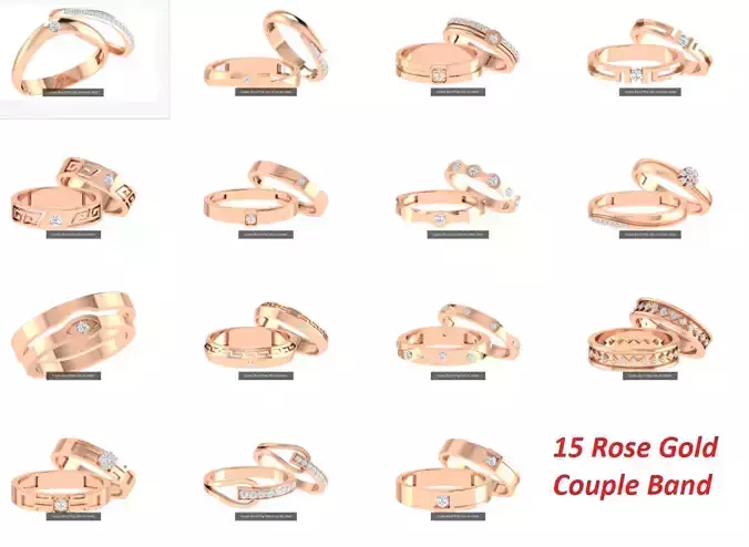 15 Rose Gold Couple Band Ring 3dm stl render detail 