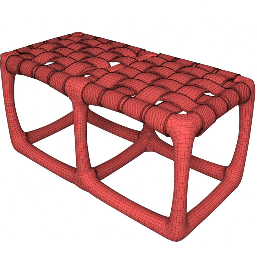 Wicker banquette with a wooden base 3D model_6