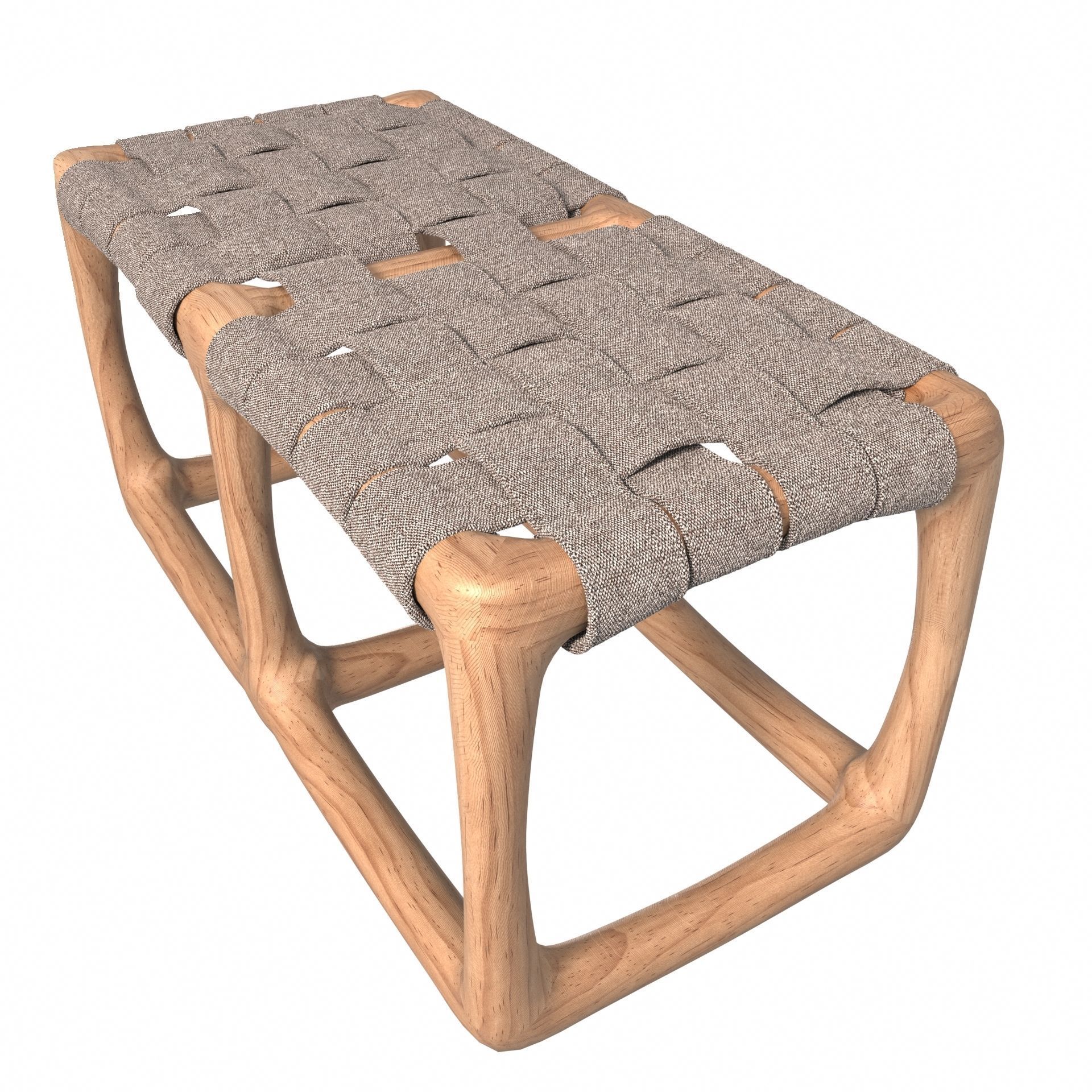 Wicker banquette with a wooden base 3D model_5