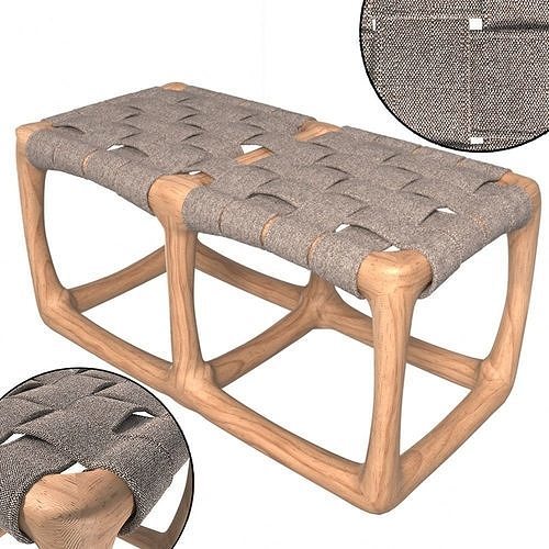 Wicker banquette with a wooden base 3D model