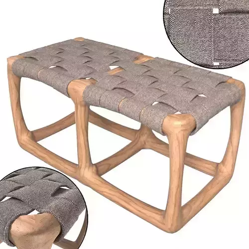 Wicker banquette with a wooden base 3D model