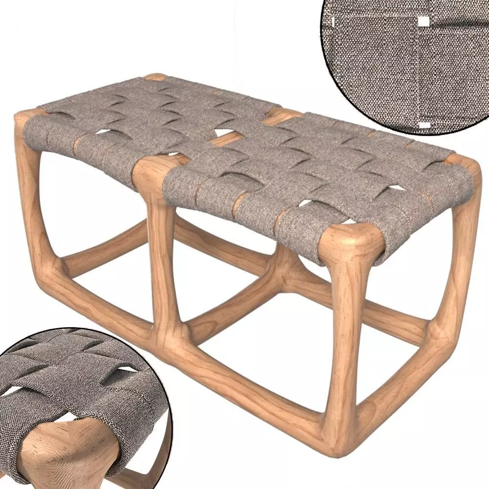 Wicker banquette with a wooden base 3D model_0