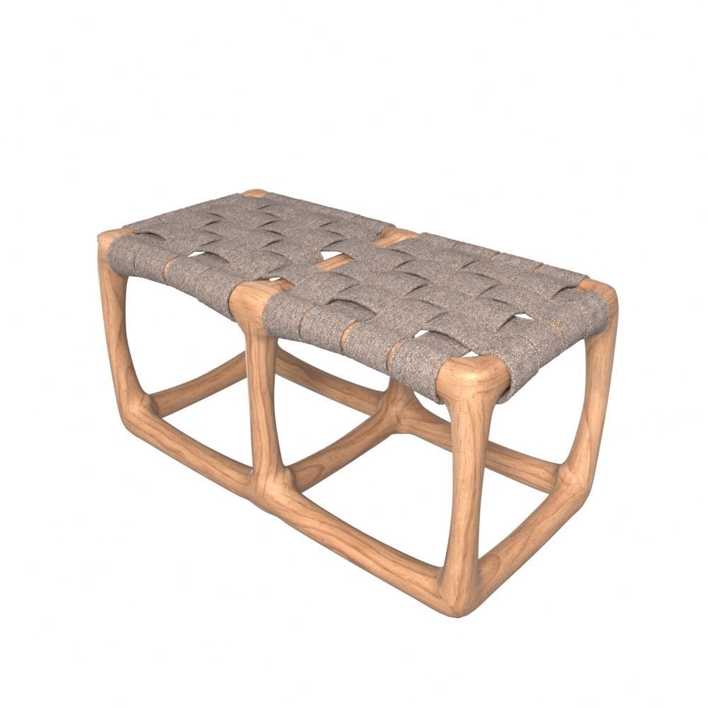 Wicker banquette with a wooden base 3D model_3