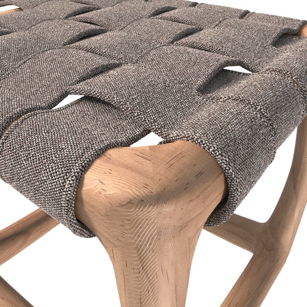 Wicker banquette with a wooden base 3D model_1