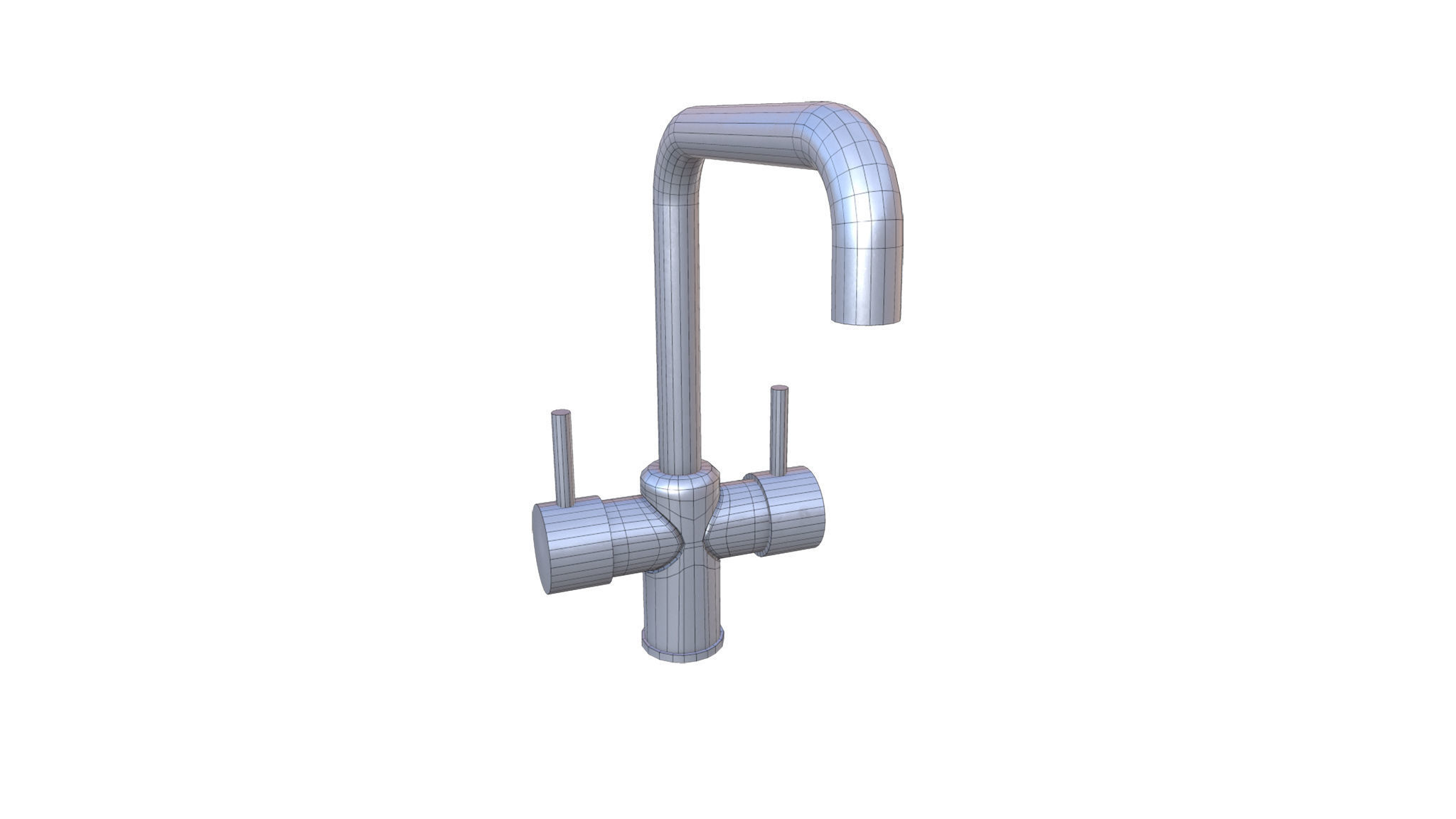 Faucet stainless steel kitchen Low-poly 3D model_6