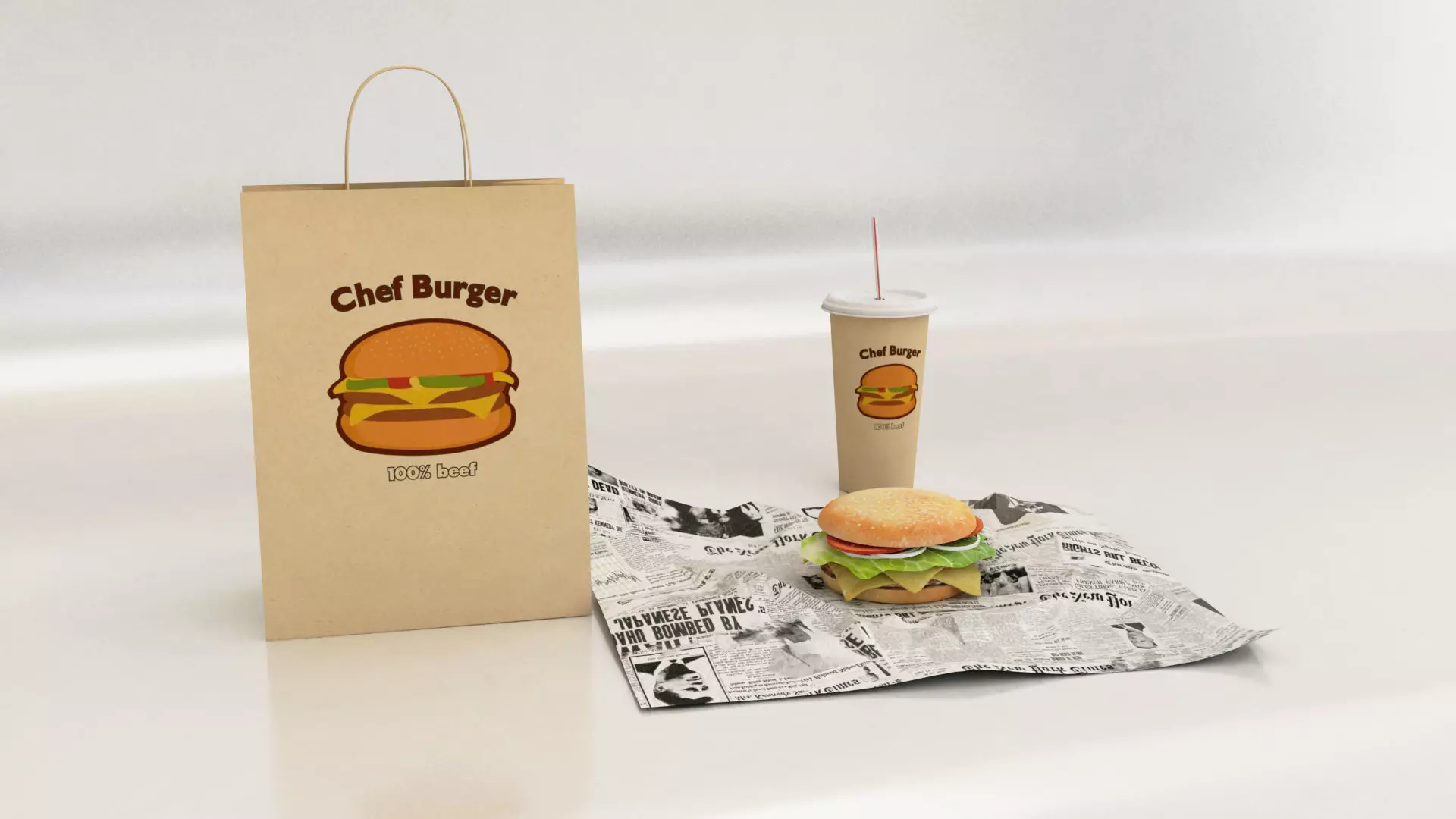 burger hamburger and paper bag 3D model