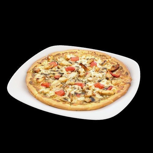 Chicken Pesto Pizza Low-poly 3D model 2