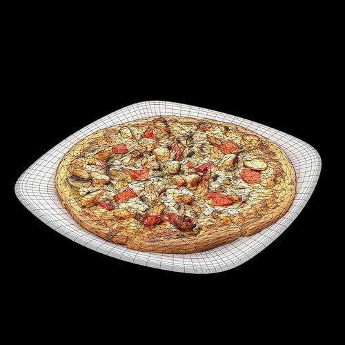 Chicken Pesto Pizza Low-poly 3D model 6