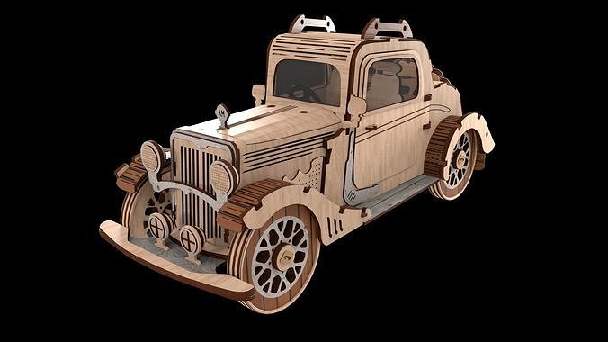 Wooden retro car 3D model