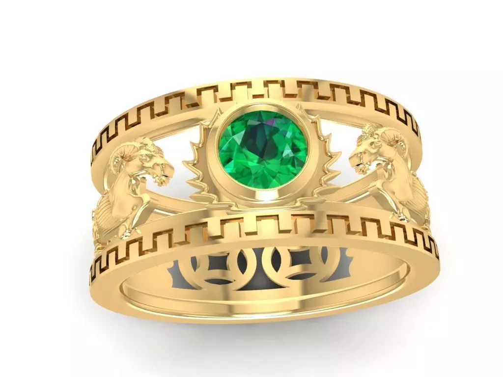 Luxury Double Antelope Emerald Ring for Men 879 3D Print Model 3D print model