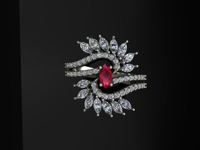 marquis ruby and diamond ring 3D print model_2