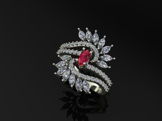marquis ruby and diamond ring 3D print model_1