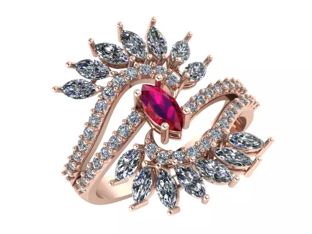 marquis ruby and diamond ring 3D print model_0