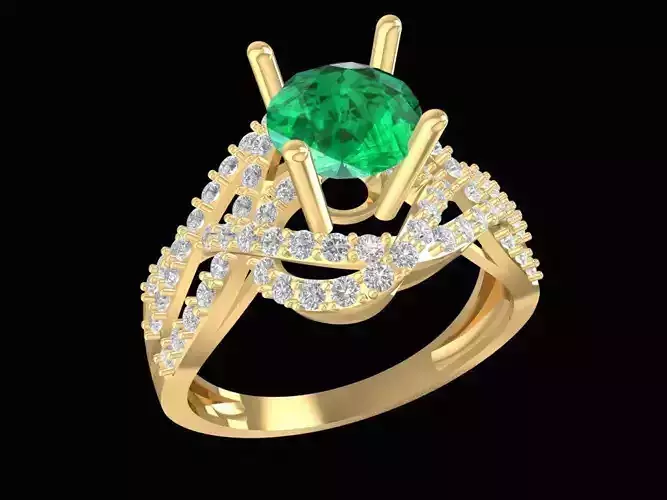 Elegant Green Gemstone Halo Diamond Ring for Women 882