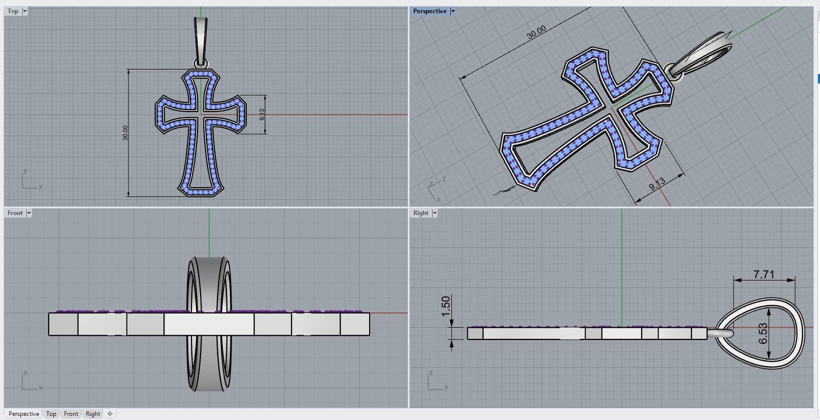 Cross with gems 5 3D print model_3
