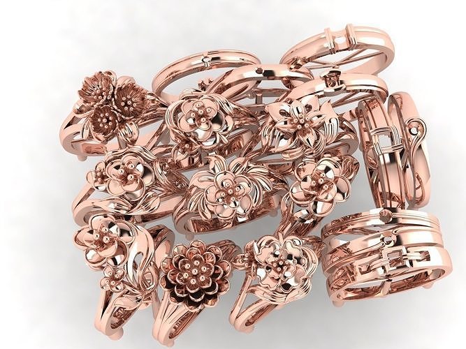 rings rose gold stacked 3D print model