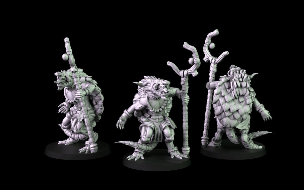 Lizardmen three figurines 3D print model_3