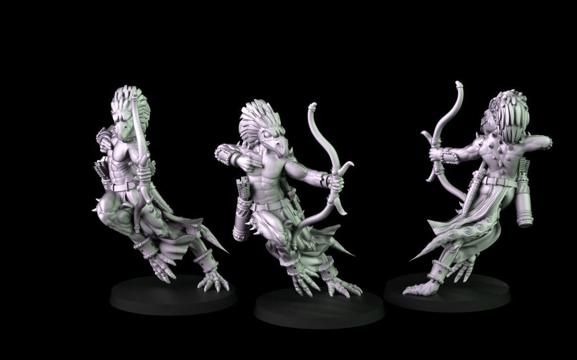 Lizardmen three figurines 3D print model_1