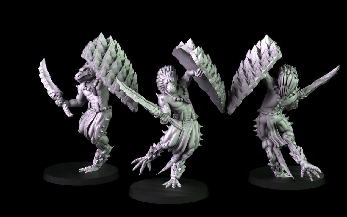 Lizardmen three figurines 3D print model_4