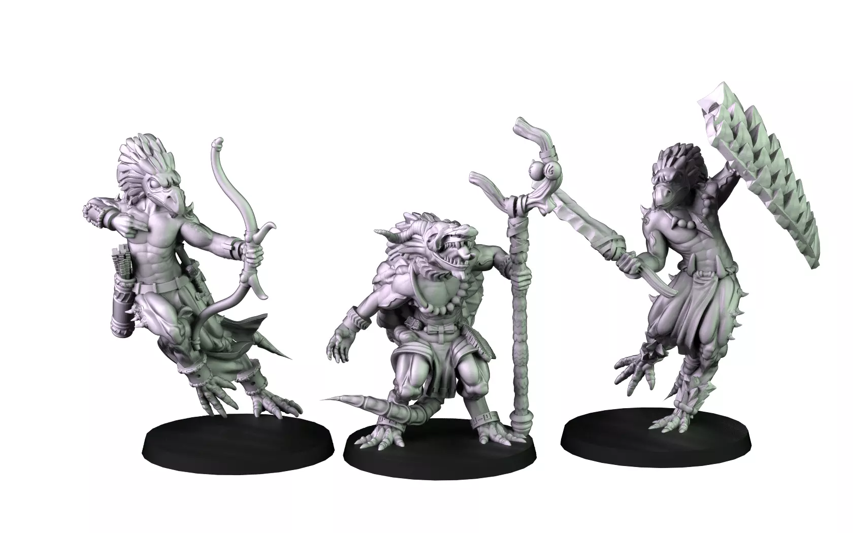Lizardmen three figurines 3D print model_0