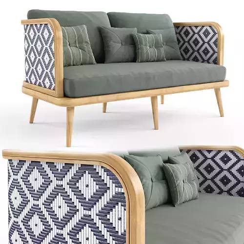 2-seat modular sofa outdoor rattan wood