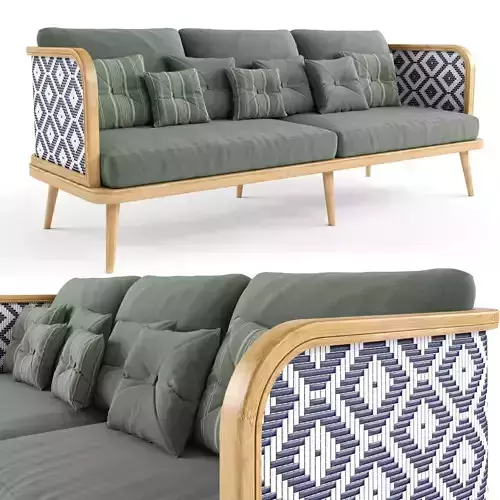 3-seat modular sofa outdoor rattan wood