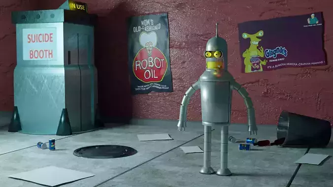 Bender silver robot Free low-poly 3D model