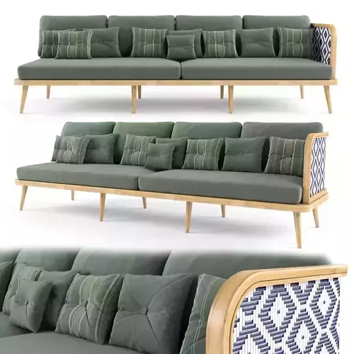 4-seat modular sofa outdoor rattan wood