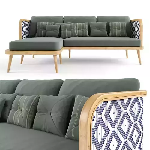 3-seat modular sofa outdoor rattan wood With Chair Lounge