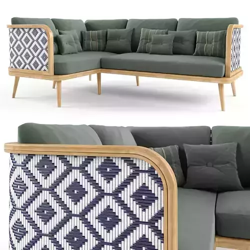 3-seat modular sofa corner outdoor rattan wood