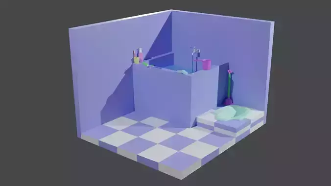 A Cartoon 3D Bathroom and Its Props