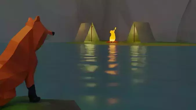 low-poly Fox in forest