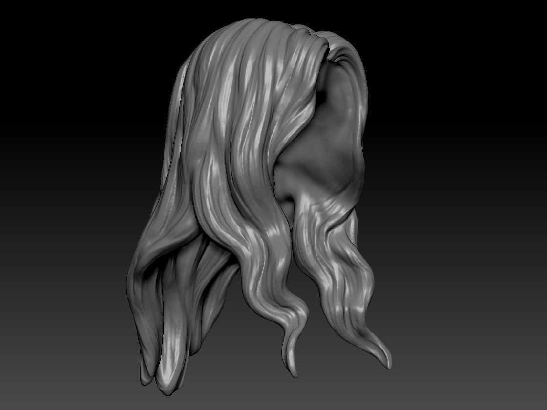 12inch size Hottoys figure style printable hair for 3d print 005 3D print model_9