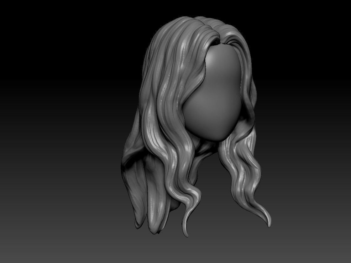 12inch size Hottoys figure style printable hair for 3d print 005 3D print model_5