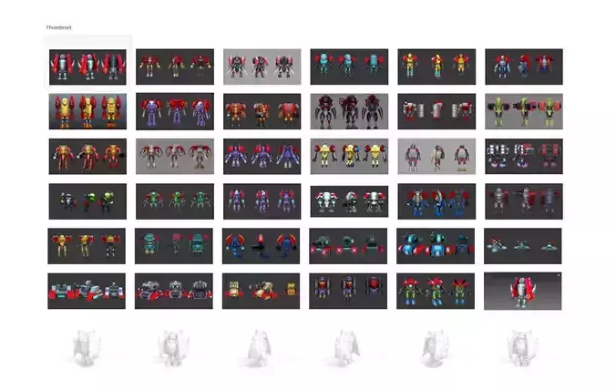 Full collection of 70 robots Low-poly 3D model