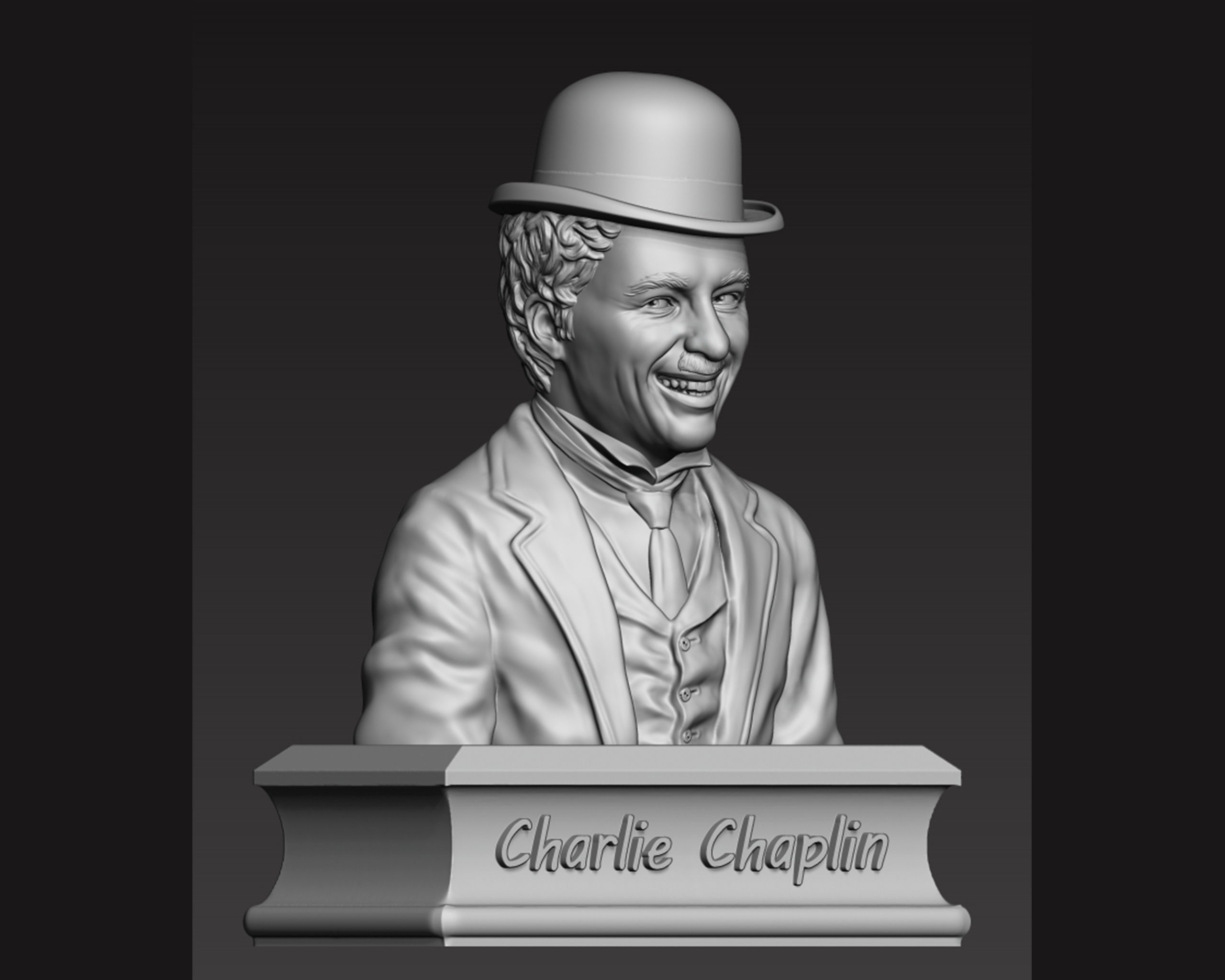 Charlie Chaplin portrait Sculpture 3D print model_11