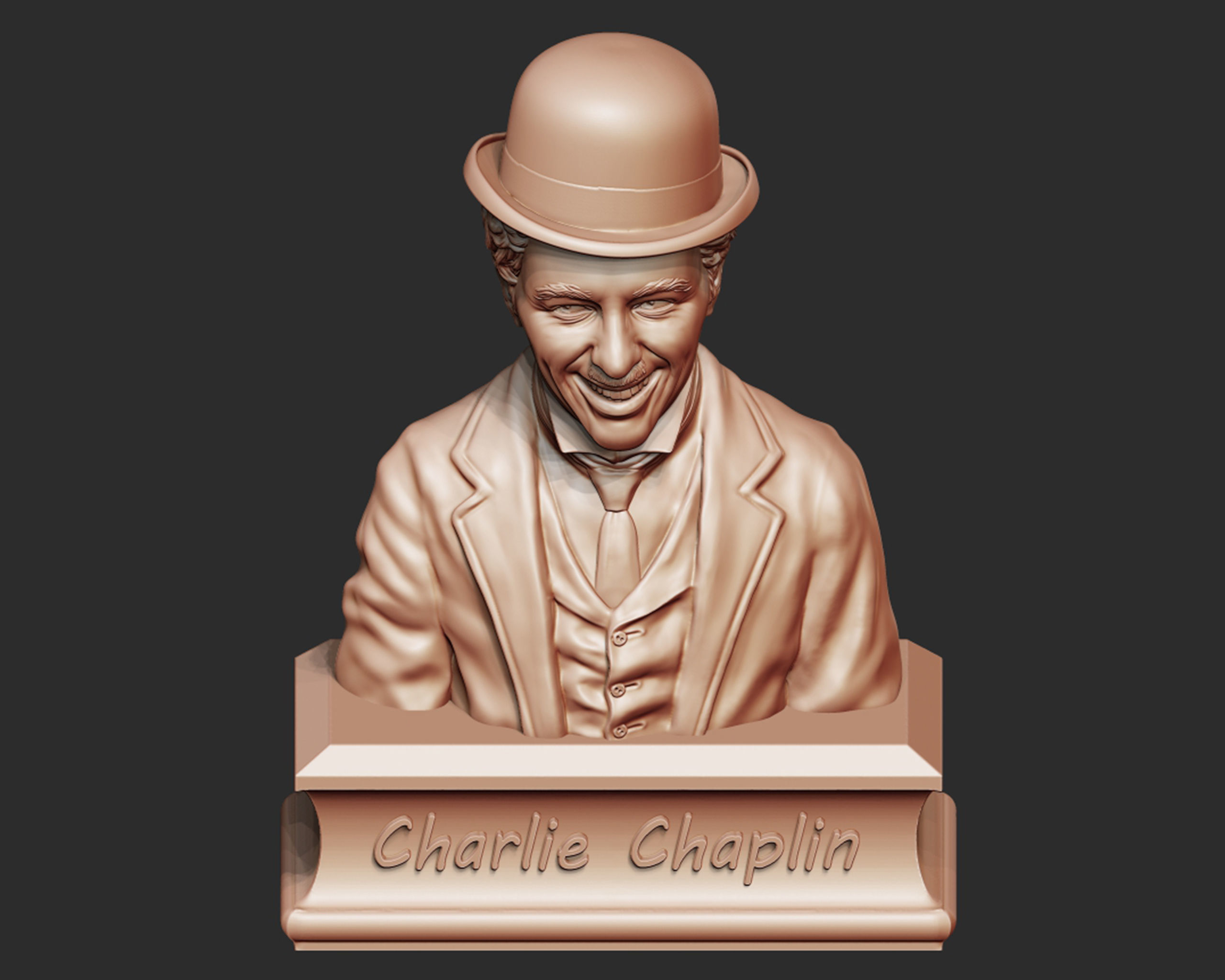 Charlie Chaplin portrait Sculpture 3D print model_13