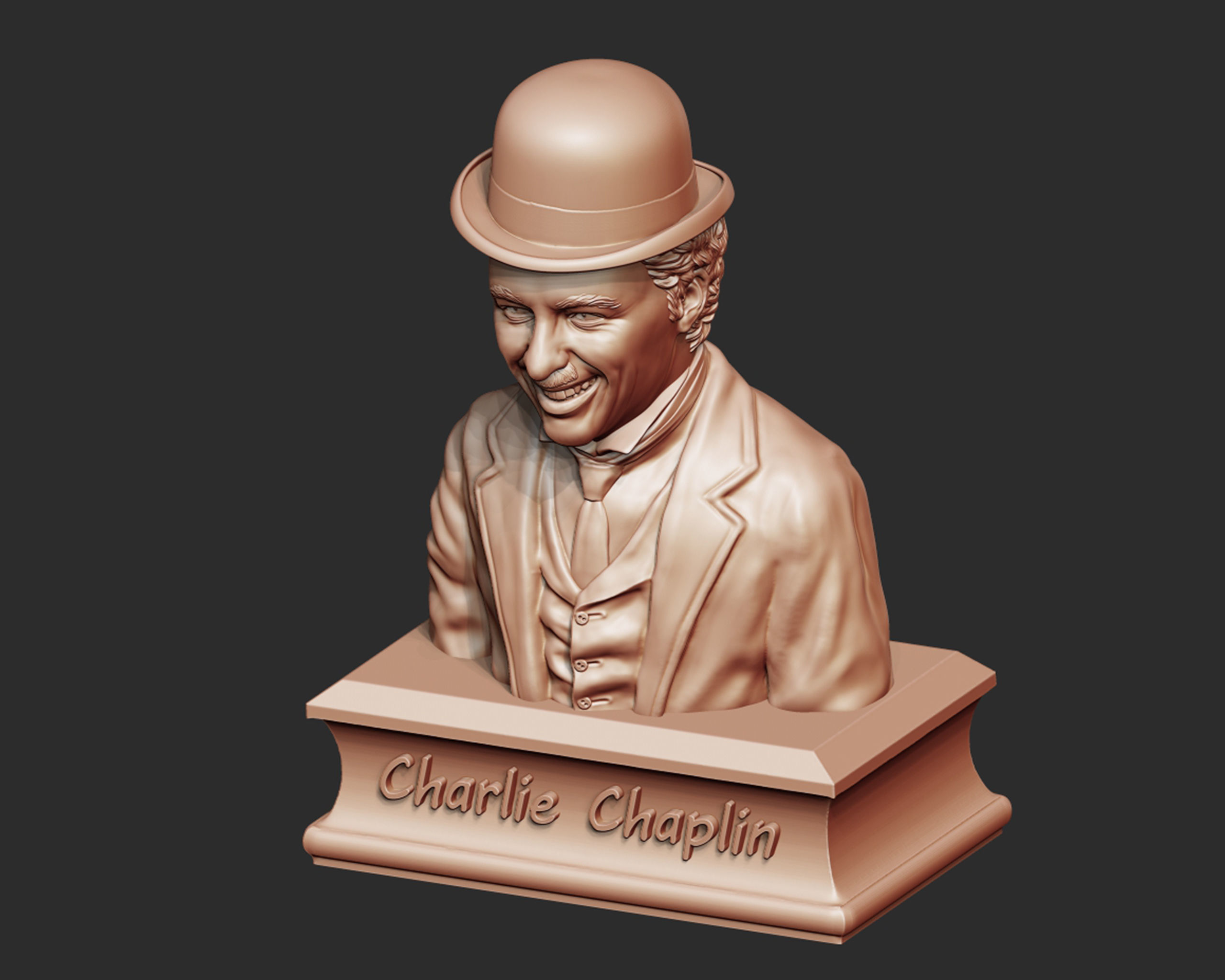Charlie Chaplin portrait Sculpture 3D print model_14
