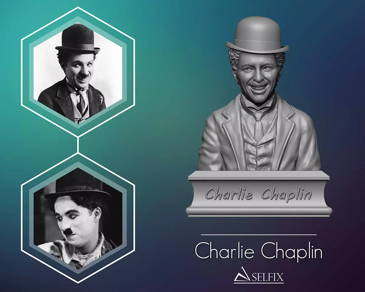 Charlie Chaplin portrait Sculpture 3D print model_0