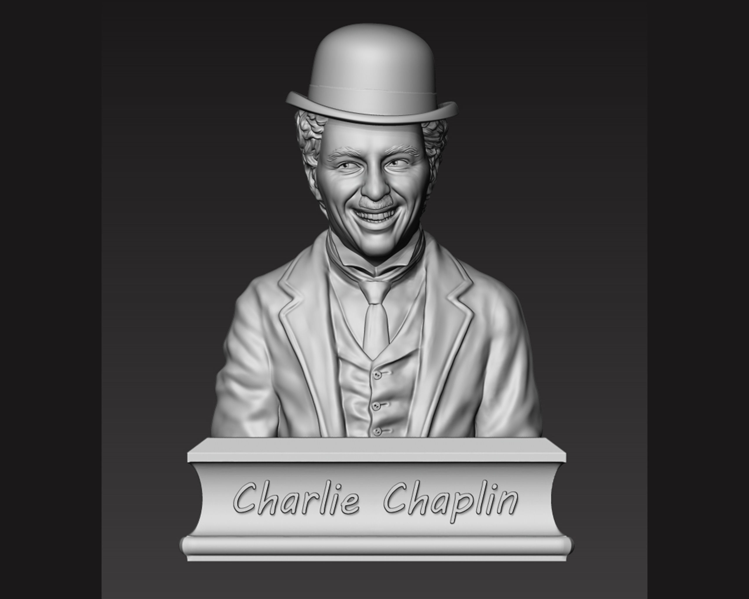 Charlie Chaplin portrait Sculpture 3D print model_2