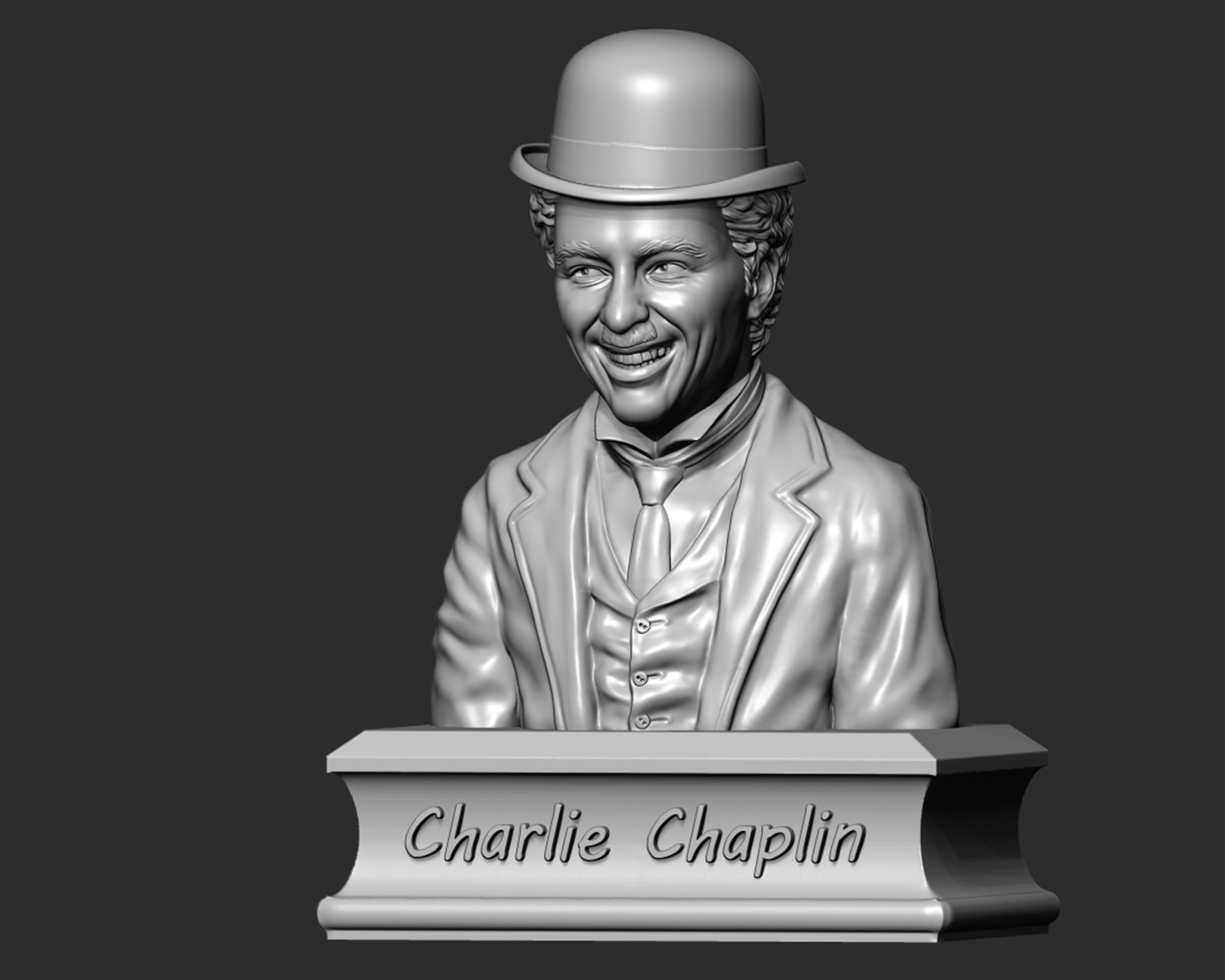 Charlie Chaplin portrait Sculpture 3D print model_18