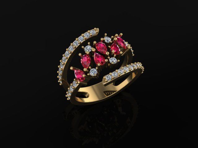 marquis ruby and diamond ring 3D print model_1