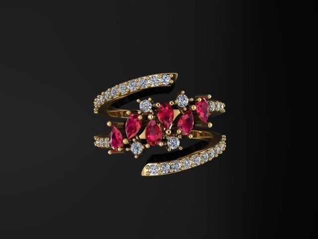 marquis ruby and diamond ring 3D print model_2